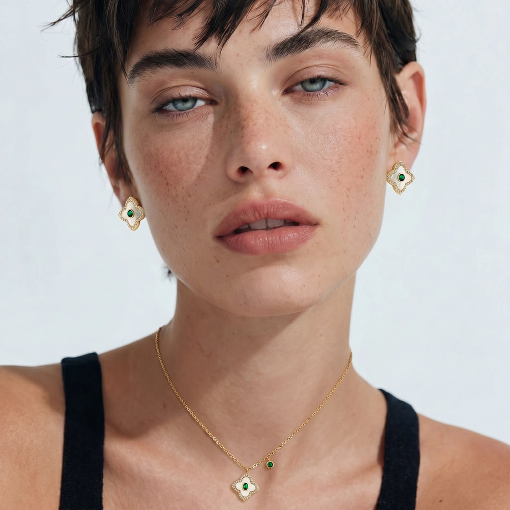 Chasia Emerald Bloom Set - 14 Karat vergoldet